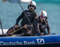 Steuermann Erik-Kosegarten-Heil und Strategin Anna Barth arbeiten im Rolex SailGP zusammen.