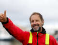 Overjoyed: "Sodebo Ultim 3" skipper and Jules Verne record holder Thomas Coville.