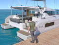 Comfortable on board. The overhanging bathing platforms provide safe access to the side of the boat.