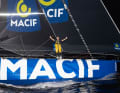 Sam Goodchild celebrates his victory on arrival in Lorient.