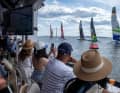 Au Vela Beach Club, les spectateurs étaient aux premières loges à New York. Ils voient ici l'équipe Germany SailGP prendre la tête.