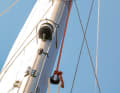 Deflection: A block tied into the halyard deflects the genoa sheet. In this way, the casualty can be caught up by the genoa winch. This is usually greater than the halyard winch