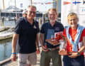 Der LYC-Vorsitzende Lutz Kleinfeldt (links) überreichte Lena Having und Eivind Boymo-Malm als schnellsten Seglern des Langstrecken-Rennens die Siegertrophäen.