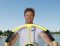 At the photo opportunity with the symbolic SailGP helm: Erik Heil steers the German F50 projectile