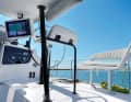 The steering column can also be folded inwards into the cockpit. This allows different steering positions. The plotter swivels with