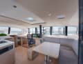 The large windows provide light and transparency in the well-ventilated saloon. The all-round visibility at the navigation table and inside helm station is phenomenal