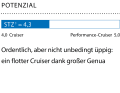 1 Dimensionslose Zahl. Berechnung: 2√S/3√V. Je höher der Wert, desto mehr Segelfläche (S) hat das Schiff in Relation zur Verdrängung (V)