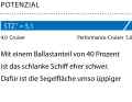 1 Dimensionslose Zahl. Berechnung: 2√S/3√V. Je höher der Wert, desto mehr Segelfläche (S) hat das Schiff in Relation zur Verdrängung (V)