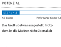 1 Dimensionslose Zahl. Berechnung: 2√S/3√V. Je höher der Wert, desto mehr Segelfläche (S) hat das Schiff in Relation zur Verdrängung (V)