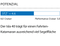 1 Dimensionslose Zahl. Berechnung: 2√S/3√V. Je höher der Wert, desto mehr Segelfläche (S) hat das Schiff in Relation zur Verdrängung (V)