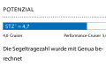 1 Dimensionslose Zahl. Berechnung: 2√S/3√V. Je höher der Wert, desto mehr Segelfläche (S) hat das Schiff in Relation zur Verdrängung (V)