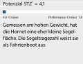 1 Dimensionslose Zahl. Berechnung: 2√S/3√V. Je höher der Wert, desto mehr Segelfläche (S) hat das Schiff in Relation zur Verdrängung (V)