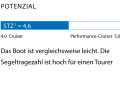 1 Dimensionslose Zahl. Berechnung: 2√S/3√V. Je höher der Wert, desto mehr Segelfläche (S) hat das Schiff in Relation zur Verdrängung (V)
