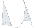 Shifted hove points: If the genoa is reefed using a furling system, the profile is also distorted. The loads (arrows) no longer go ideally into the reinforcements of the head, clew and foot, but in some cases act directly on the cloth. After reefing, it is also important to move the genoa's centre of gravity forwards so that the draft angle is not too flat. Simple slides are often only adjustable when there is little load on the sheet