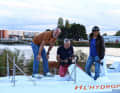 Präsentation des "L'Hydroptère Nouvel Horizon" in Nantes am 27. August mit Gabriel Terrasse, Eric Rambaud, Loïc Mazas, Eamonn Orpen, den Partnern und dem Unterstützungskomitee, in Anwesenheit von Marie Tabarly und Michel Desjoyeaux;