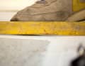 The slat clearly shows how much the superstructure bounces when stepped on. Here the glass fibre layers have detached from the core