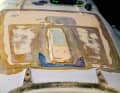 For two layers of 430-gram biaxial scrims and one layer of 163-gram glass silk, slightly more than one millimetre must be ground out
