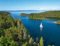 Yacht approaching the narrow passage off the archipelago island of Ulvön
