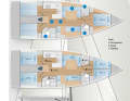The mast is positioned quite far aft. This makes the J dimension longer and the sail area larger overall. Two rudder blades are standard. However, the shipyard would also install a single rudder on special request. Bi keels, swing keel or a fixed keel in T-shape with lead bomb, the buyer has to decide | Drawing: YACHT/N. Campe