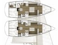 Bavaria 36 : yacht de croisière de grand volume, en tant que bicabine avec un énorme cabinet de toilette. Généralement équipé d'un mât à enrouleur | Dessin : A. Hoppenhaus