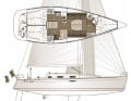 First 36.7 : bateau sportif avec suffisamment d'espace sous le pont. Disponible en version deux ou trois cabines. Souvent avec un historique de régates | Dessin : A. Hoppenhaus