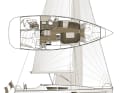 Sun Odyssey 36i : un yacht de croisière pur de France. Solide nourriture de grande série. Aménagement classique sous le pont. Grande voile d'avant | Dessin : A. Hoppenhaus