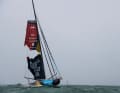 Fortunately only after the finish line: The mainsail of the "Malzia - Seaexplorer" with a large tear
