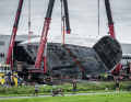 Project 410: Here you can see the 61 metre long main section of the 85 metre long aluminium hull. Shooting in front of the Royal Huisman hangar gates in Vollenhove was great cinema