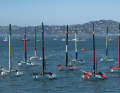 The F50 fleet at the Oracle San Francisco SailGP.