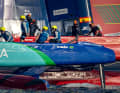 A close-up of the Spanish and Brazilian SailGP teams.