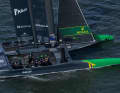 Here the Australians celebrate their success shortly after crossing the finish line