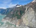View from the glacier tongue down the fjord. The break-off point on the right.