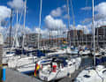 Notre bateau invité sur les pontons flottants du Yachtclub Scheveningen.