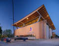 View of the Red Bull Sailing Academy building in Marina Monfalcone, located between Grado and Trieste.