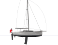 The swivelling keel can be almost completely retracted into the hull. The rudder blade can also be swivelled