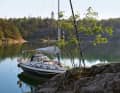 A midsummer night's dream. The Mays' "Luna", moored to the rock of the Sparö archipelago, an island off Västervik in south-east Sweden