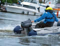The Yamaha F5AMH on the test dinghy