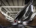 The hull of the foiling record hunter leaves the mould.