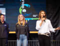 Kristin Recke ha presentato la serata di apertura all'Ocean Live Park. A lei si sono uniti sul palco Rosalin Kuiper e Carolijn Brouwer del Team Holcim-PRB.