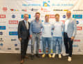 Nach der Eröffnungs-Pressekonferenz bereit für die 132. Kieler Woche: Tilo Schwonbeck, Andreas Kling, Fabian Rieger, Jacob Meggendorf und Dirk Ramhorst (v. l.).