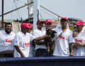 The crew of the trawler took the dog to their hearts immediately after the rescue operation in the Pacific