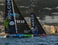 Die Teams auf "Paprec Arkéa" und "Holcim-PRB" – hier beim Nizza-Start – ringen aktuell miteinander um Platz zwei im Ocean Race Europe. Zwei Proteste betreffen ihre Positionen bei den frühen Wertungstoren auf Etappe drei und vier.