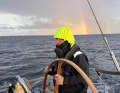Ein Willkommensgruß: Ein doppelter Regenbogen auf dem letzten Anlieger zwischen Thurø Rev und Nyborg.