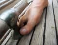 With bare feet, kicking against cleats, jetties or railing supports can also be extremely painful