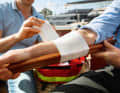 Wrap the injury with elastic bandages, not too tightly, but in such a way that pressure can be felt. Then elevate the affected part of the body again and again