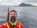 Yoann Richomme shouts out his joy at his success off Cape Horn.