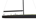 The mast is far aft, the main boom reaches almost to the stern