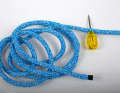 The core and cover are moved during splicing. To prevent this from happening along the entire length of the rope, an awl is inserted into the rope about two metres from the end to hold the two braids in place