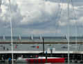 Here "Red Bandit" is back in Cowes harbour after breaking her mast, while the short races continued out in the Solent.