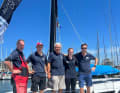 Die "Vineta"-Crew (v.r.n.l.): Wolf Scheder-Bieschin, Olivia Purchase, Felix und Theo Scheder-Bieschin und Navigator Nick Leggatt.